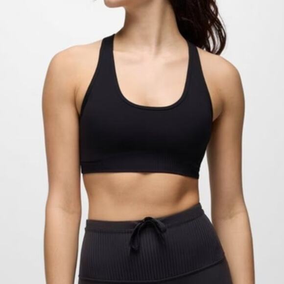 Prana Luxara Salutations Bra Womens L Black Limited Edition Scoop Neck Racerback - Picture 1 of 10